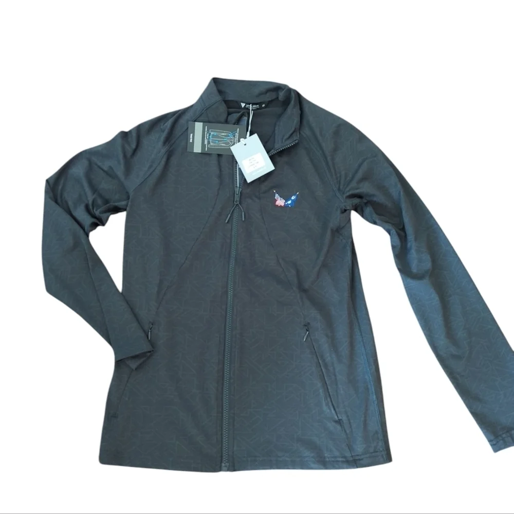 New charcoal Gray jacquard Knit Full Zip Activewear Runners Jacket  NWT Sz S